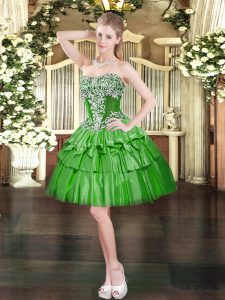 Luxurious Green Ball Gowns Sweetheart Sleeveless Organza Mini Length Lace Up Beading and Ruffled Layers