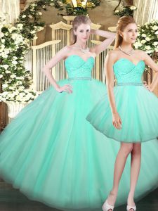 Ball Gowns Sweet 16 Quinceanera Dress Baby Blue Sweetheart Tulle Sleeveless Floor Length Lace Up