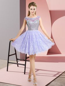 Mini Length Lavender Prom Dress Scoop Cap Sleeves Backless