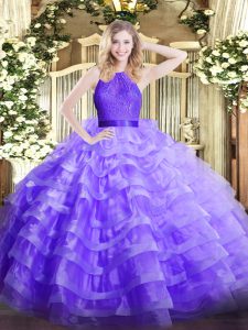 Fantastic Lavender Zipper Scoop Ruffled Layers Quinceanera Gown Organza Sleeveless