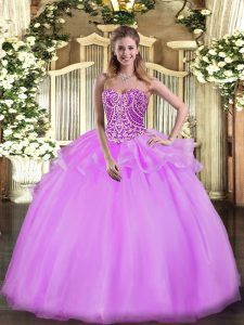 Charming Ball Gowns 15th Birthday Dress Lilac Sweetheart Tulle Sleeveless Floor Length Lace Up