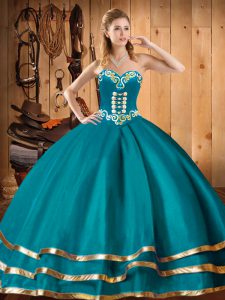 Latest Sweetheart Sleeveless Lace Up Quinceanera Gowns Teal Organza