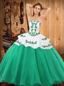 Floor Length Turquoise 15 Quinceanera Dress Strapless Sleeveless Lace Up