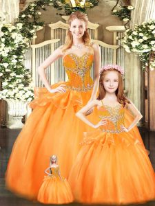 Glamorous Orange Red Sleeveless Tulle Lace Up 15 Quinceanera Dress for Military Ball and Sweet 16 and Quinceanera