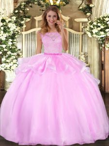 Adorable Sleeveless Floor Length Lace Clasp Handle Quinceanera Dresses with Lilac