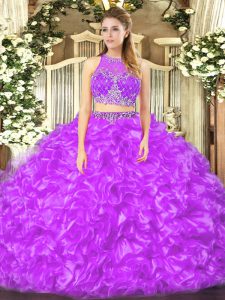 High Class Beading and Ruffles Quinceanera Gown Lilac Zipper Sleeveless Floor Length