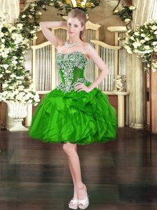 Unique Ball Gowns Green Sweetheart Organza Sleeveless Mini Length Lace Up