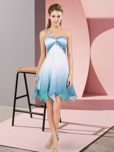 High End Beading Prom Gown Multi-color Lace Up Sleeveless Asymmetrical