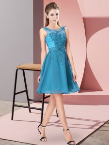 Knee Length Teal Quinceanera Dama Dress Chiffon Sleeveless Appliques