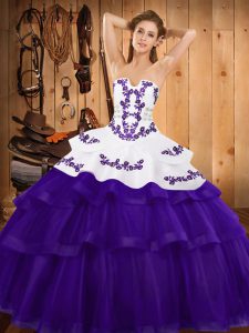 Tulle Sleeveless Sweet 16 Dresses Sweep Train and Embroidery and Ruffled Layers