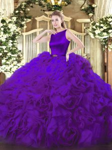 Fabulous Purple Scoop Neckline Belt Sweet 16 Dress Sleeveless Clasp Handle