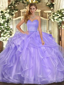 Luxury Lavender Sweetheart Neckline Ruffles Quince Ball Gowns Sleeveless Lace Up