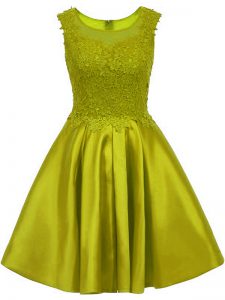 Clearance Olive Green A-line Scoop Sleeveless Satin Mini Length Zipper Lace Dama Dress
