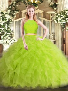 Low Price Yellow Green Zipper Ball Gown Prom Dress Ruffles Sleeveless Floor Length