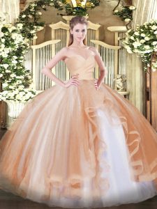 Beautiful Sweetheart Sleeveless Lace Up Sweet 16 Dresses Champagne Tulle