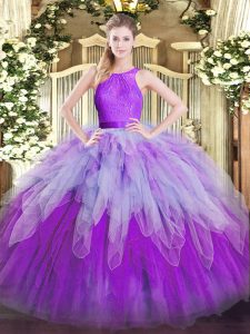 Floor Length Zipper Quinceanera Dresses Multi-color for Military Ball and Sweet 16 and Quinceanera with Ruffles