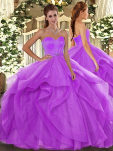 Tulle Sleeveless Floor Length 15 Quinceanera Dress and Beading and Ruffles