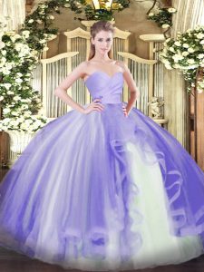 Best Sleeveless Tulle Floor Length Lace Up Sweet 16 Dresses in Lavender with Ruffles