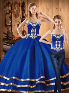 Blue Lace Up Quinceanera Gowns Embroidery Sleeveless Floor Length