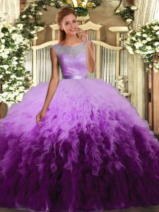 Trendy Tulle Sleeveless Floor Length Sweet 16 Dress and Beading and Appliques and Ruffles