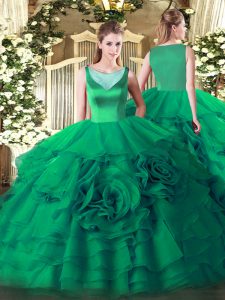 Modern Turquoise Organza Side Zipper Sweet 16 Dresses Sleeveless Floor Length Beading and Ruffled Layers