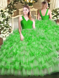 Sumptuous Green Sleeveless Ruffled Layers Floor Length Sweet 16 Dress