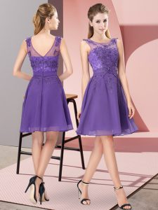 Lavender Quinceanera Dama Dress Prom and Party and Wedding Party with Appliques Scoop Sleeveless Zipper