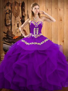 Inexpensive Purple Sleeveless Organza Lace Up Quinceanera Gown for Military Ball and Sweet 16 and Quinceanera