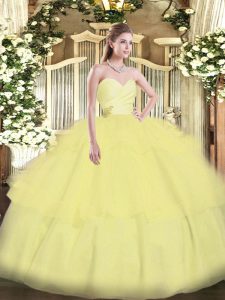Light Yellow Sweetheart Neckline Beading and Ruffled Layers 15 Quinceanera Dress Sleeveless Lace Up