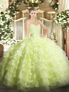 Yellow Green Sweetheart Lace Up Beading and Ruffled Layers Quinceanera Dress Sleeveless