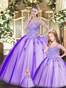Chic Purple Lace Up Sweetheart Beading Quinceanera Gowns Tulle Sleeveless