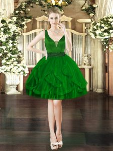 Discount Mini Length Ball Gowns Sleeveless Dark Green Dress for Prom Lace Up