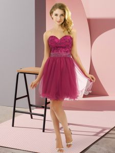 Unique Sleeveless Tulle Mini Length Zipper Homecoming Dress in Fuchsia with Beading