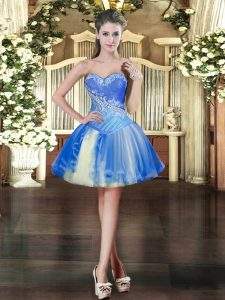 Customized Baby Blue Prom Gown Prom and Party with Beading Sweetheart Sleeveless Lace Up