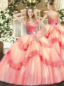 Eye-catching V-neck Sleeveless Tulle Vestidos de Quinceanera Beading and Appliques Zipper