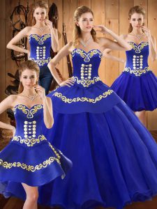 Blue 15 Quinceanera Dress Military Ball and Sweet 16 and Quinceanera with Embroidery Sweetheart Sleeveless Lace Up