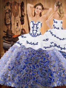 Inexpensive Multi-color Sleeveless With Train Embroidery Lace Up Quinceanera Gown