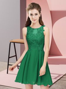 Dark Green Empire Appliques Damas Dress Zipper Chiffon Sleeveless Mini Length