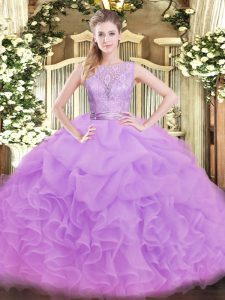 Nice Lilac Sleeveless Organza Backless Vestidos de Quinceanera for Military Ball and Sweet 16 and Quinceanera