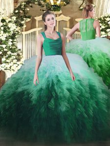 Sleeveless Floor Length Ruffles Zipper Sweet 16 Dresses with Multi-color