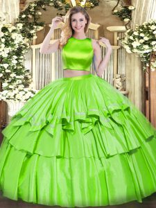 Great High-neck Sleeveless Quinceanera Dresses Floor Length Ruffled Layers Tulle