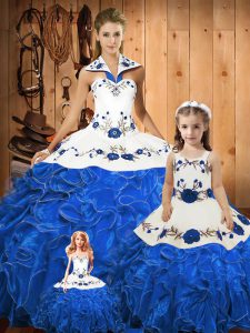 Custom Fit Tulle Sleeveless Floor Length 15th Birthday Dress and Embroidery and Ruffles