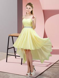 Yellow Sweetheart Lace Up Beading Quinceanera Court of Honor Dress Sleeveless