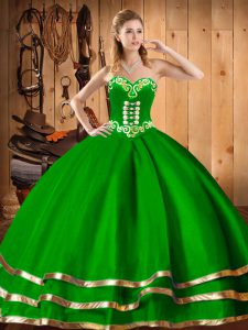 Artistic Dark Green Sweetheart Lace Up Embroidery Ball Gown Prom Dress Sleeveless