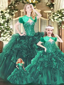 Elegant Green Sweetheart Neckline Beading and Ruffles Quinceanera Dresses Sleeveless Lace Up