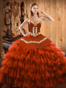 Floor Length Ball Gowns Sleeveless Rust Red Quinceanera Dress Lace Up