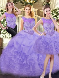 Clearance Floor Length Three Pieces Sleeveless Lavender Sweet 16 Dress Zipper