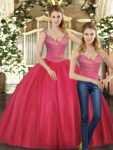 Fine Hot Pink Sleeveless Beading Floor Length Quinceanera Dress