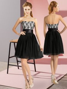 Dazzling Black Empire Lace Dress for Prom Zipper Chiffon Sleeveless Mini Length