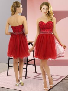 Amazing Sleeveless Mini Length Beading Zipper Homecoming Dress with Wine Red